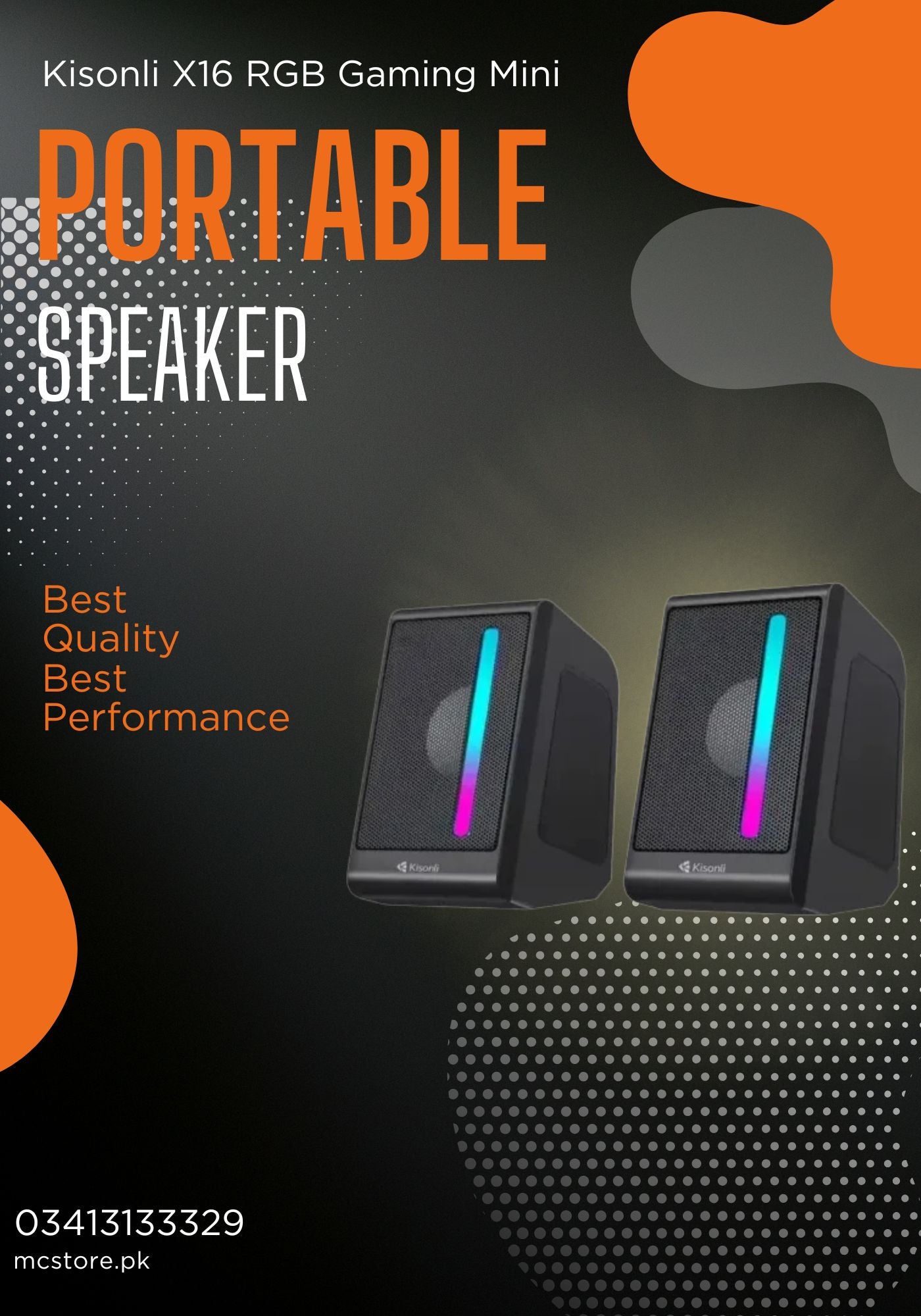 Kisonli X16 RGB Gaming Mini Portable Speaker – USB Powered with LED Lights & Stereo Sound