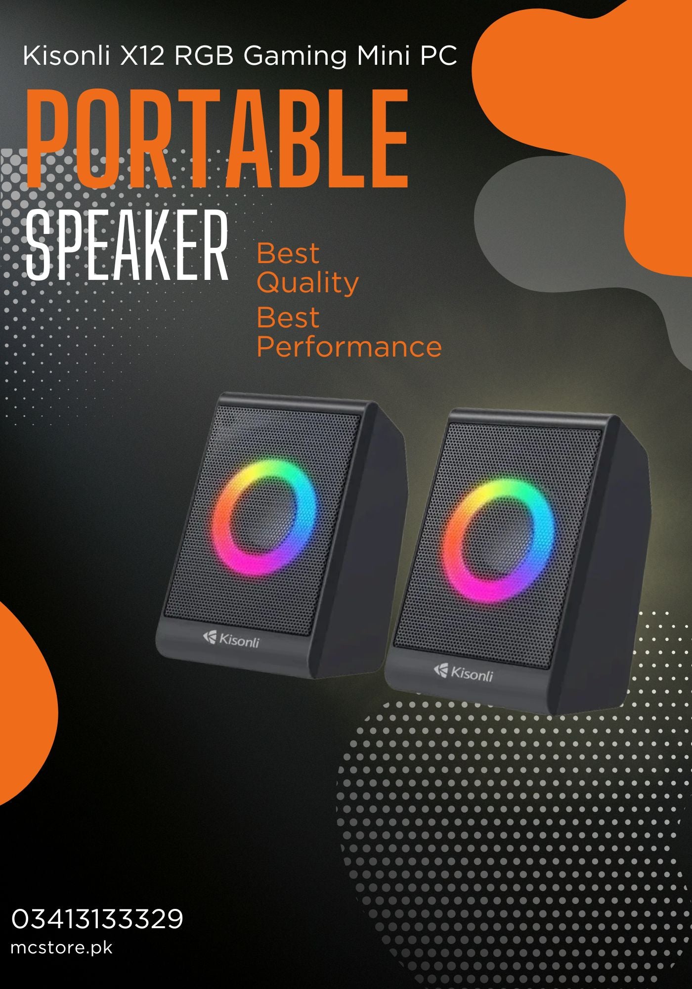 Kisonli X12 RGB Gaming Mini PC Speakers – USB Powered Multimedia Stereo Speakers with LED Lighting