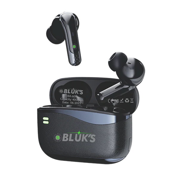 BLUK’S BX‑600 Quad-Mic ANC + ENC AirBuds with 2.4 G Wireless Dongle | Ultra-Low Latency, Hybrid Noise Cancellation, Dual Mode