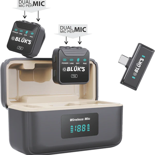 BX-13 | Dual Wireless Microphone with ANC – For iPhone & Type-C Devices