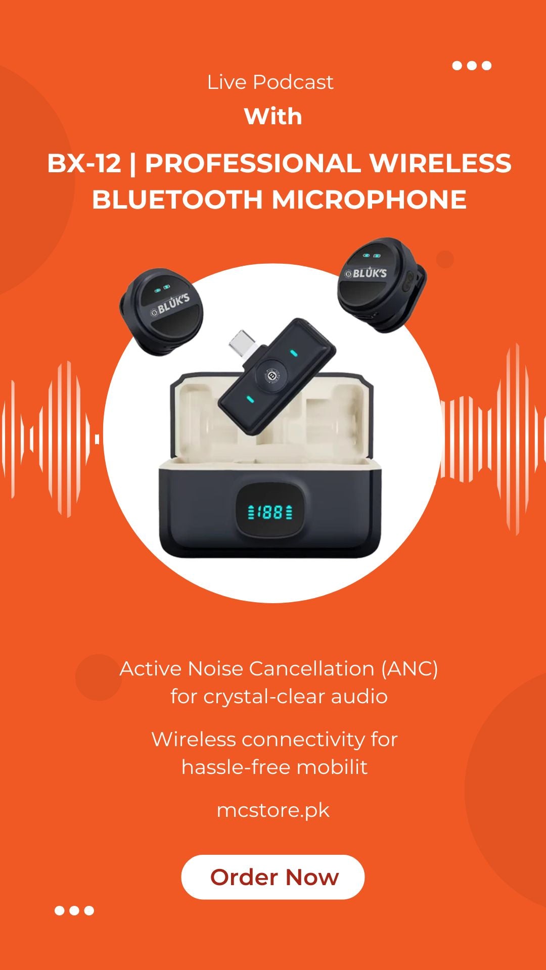 BX-12 | Professional Wireless Bluetooth Microphone with Active Noise Cancellation (ANC)