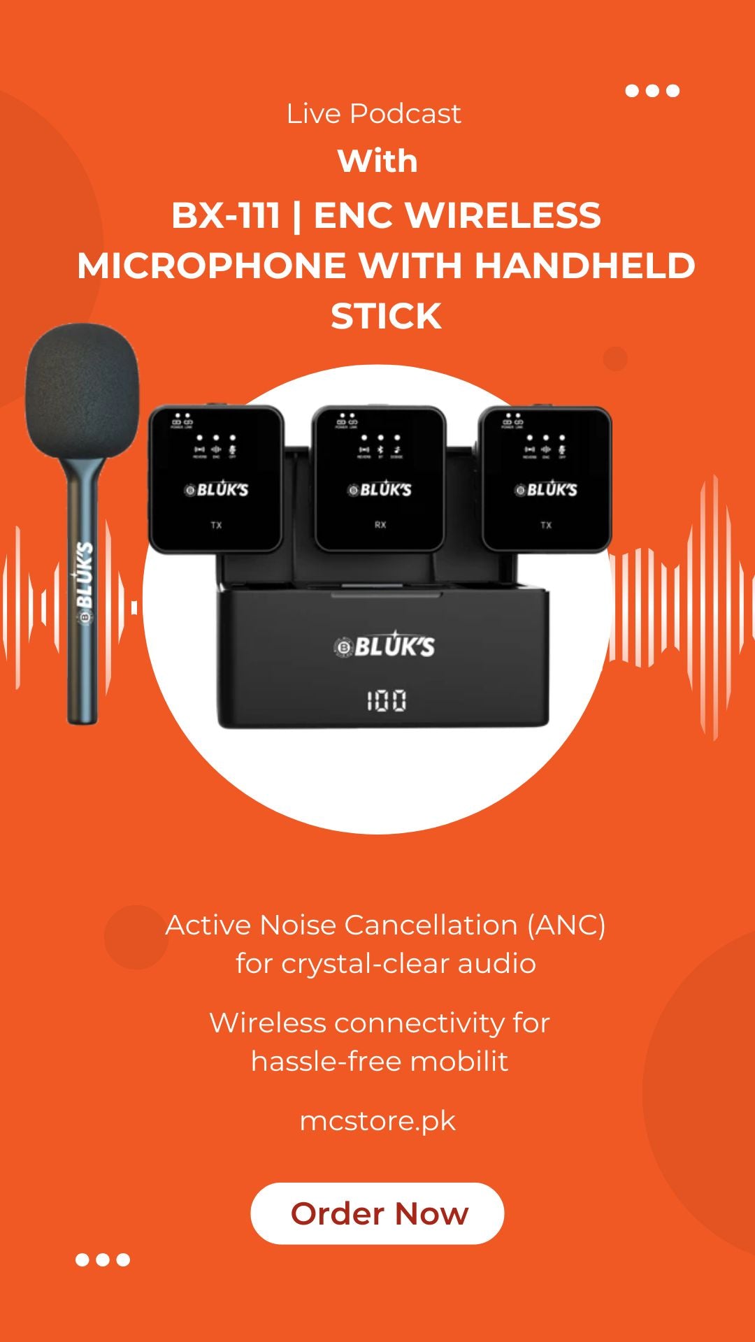 BX-111 | ENC Wireless Microphone with Handheld Stick – Crystal-Clear Audio On the Go