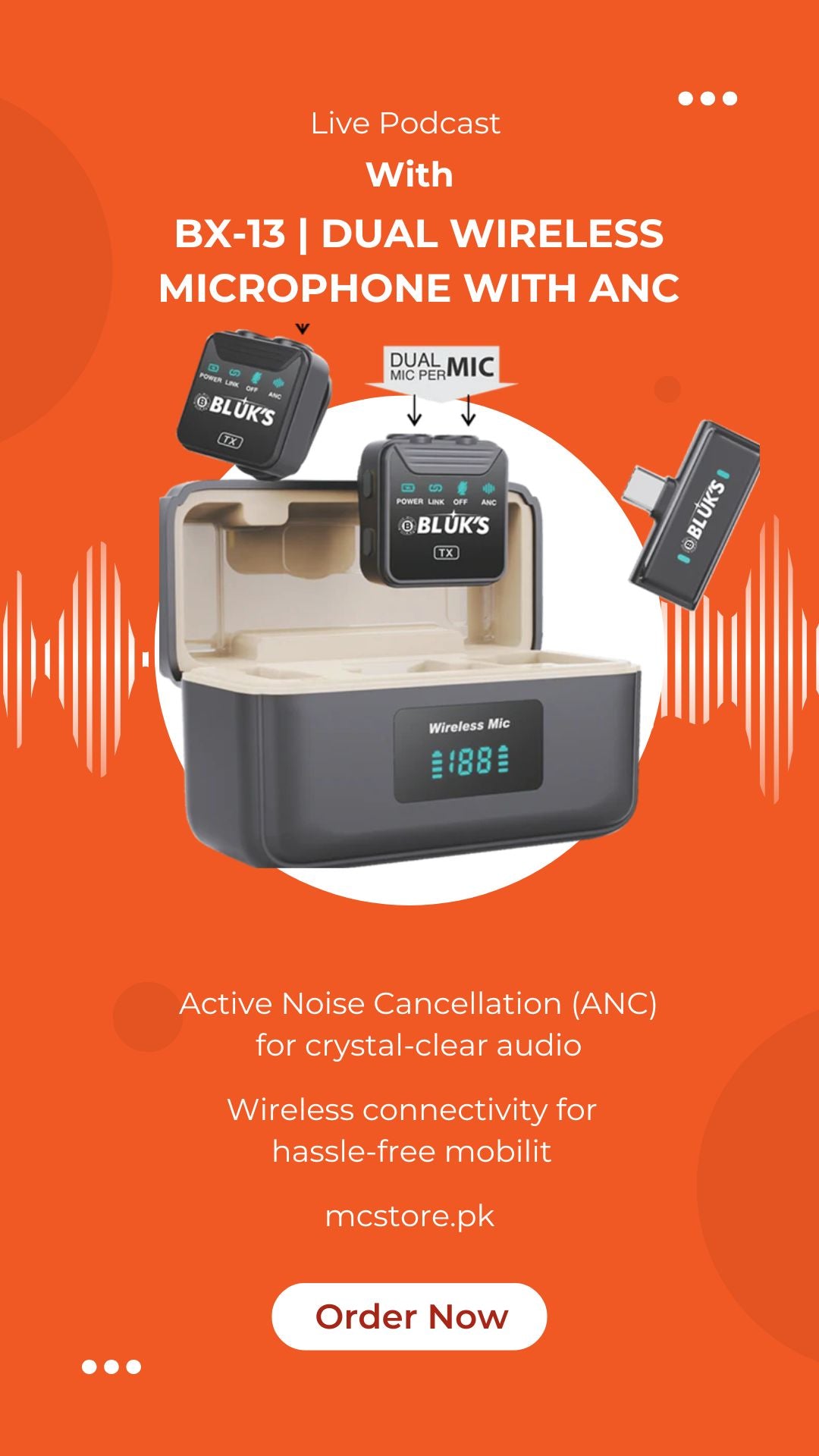 BX-13 | Dual Wireless Microphone with ANC – For iPhone & Type-C Devices