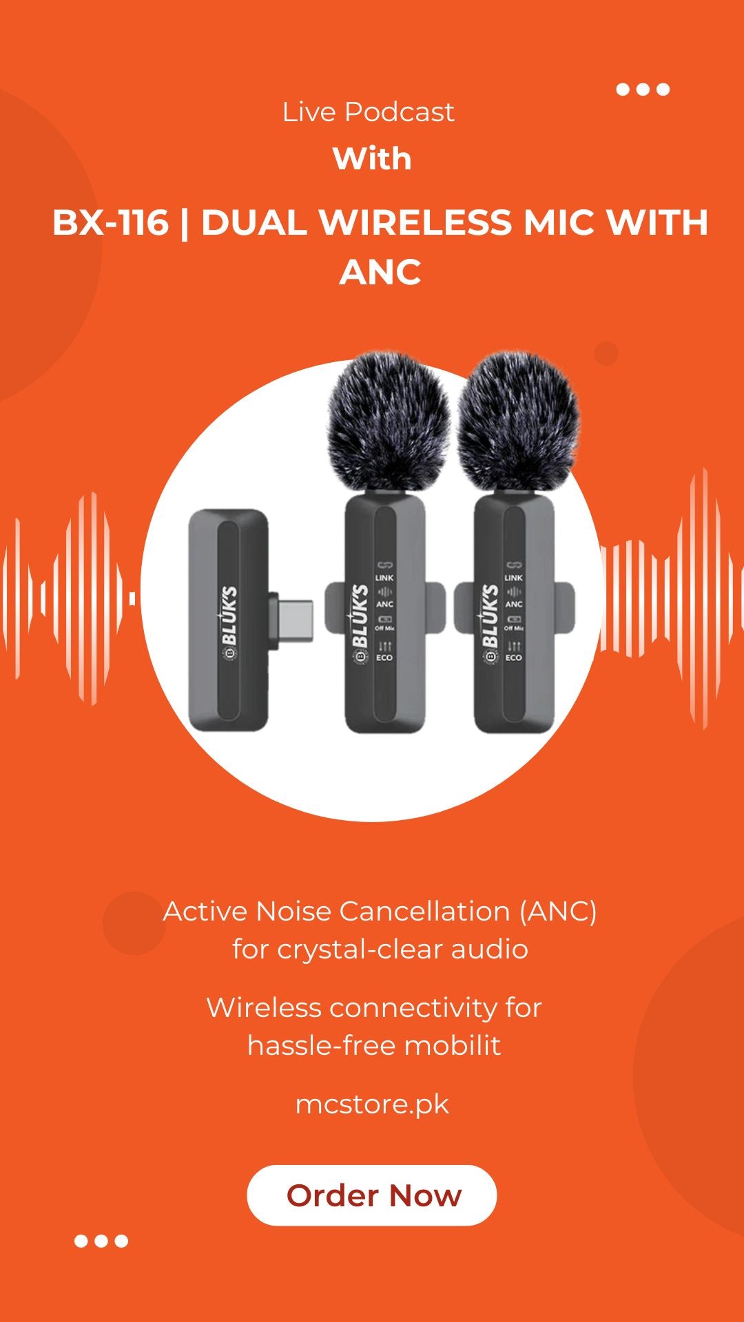 BX-116 | Dual Wireless Mic with ANC – Compatible with iPhone & Type-C Devices