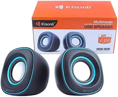 Kisonli V350 USB Powered 2.0 Mini Stereo Speakers – Compact Desktop PC Speakers with Clear Sound