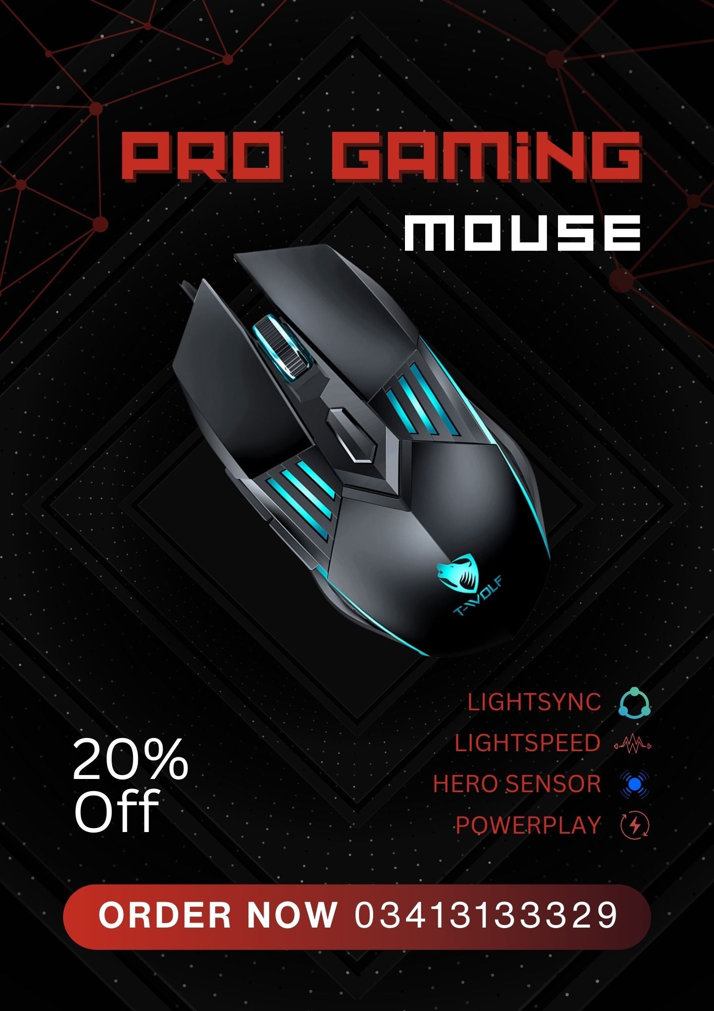 T-WOLF G560 6D Wired RGB Gaming Mouse – LED Backlit USB Optical Mouse with Breathing Light for Laptop/Desktop