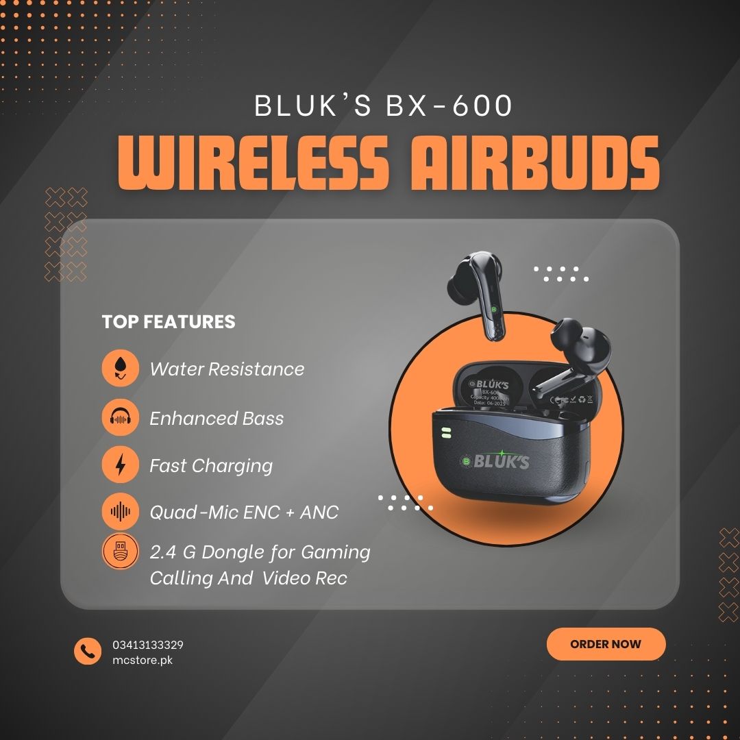 BLUK’S BX‑600 Quad-Mic ANC + ENC AirBuds with 2.4 G Wireless Dongle | Ultra-Low Latency, Hybrid Noise Cancellation, Dual Mode