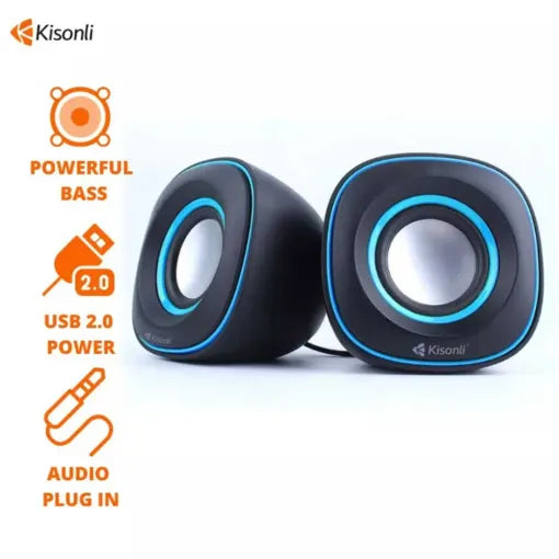 Kisonli V350 USB Powered 2.0 Mini Stereo Speakers – Compact Desktop PC Speakers with Clear Sound