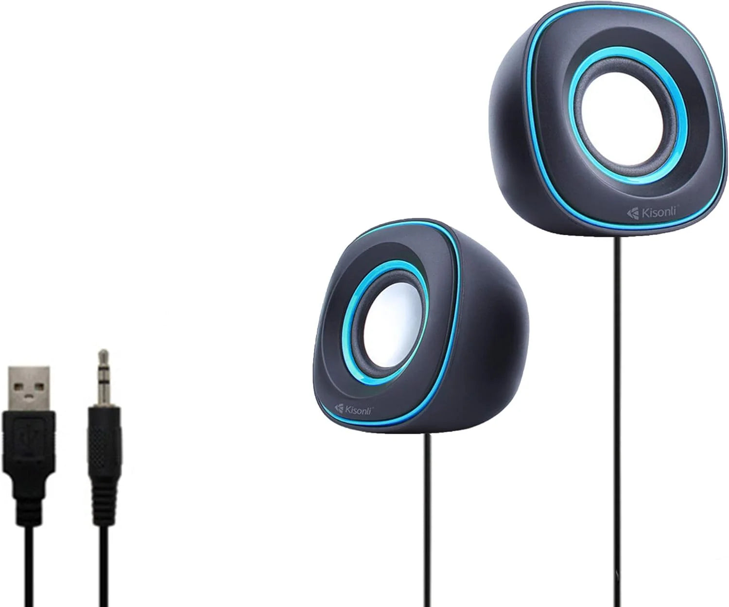 Kisonli V350 USB Powered 2.0 Mini Stereo Speakers – Compact Desktop PC Speakers with Clear Sound