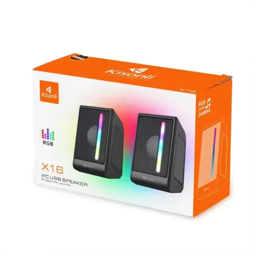 Kisonli X16 RGB Gaming Mini Portable Speaker – USB Powered with LED Lights & Stereo Sound