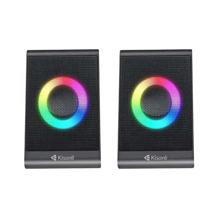 Kisonli X12 RGB Gaming Mini PC Speakers – USB Powered Multimedia Stereo Speakers with LED Lighting